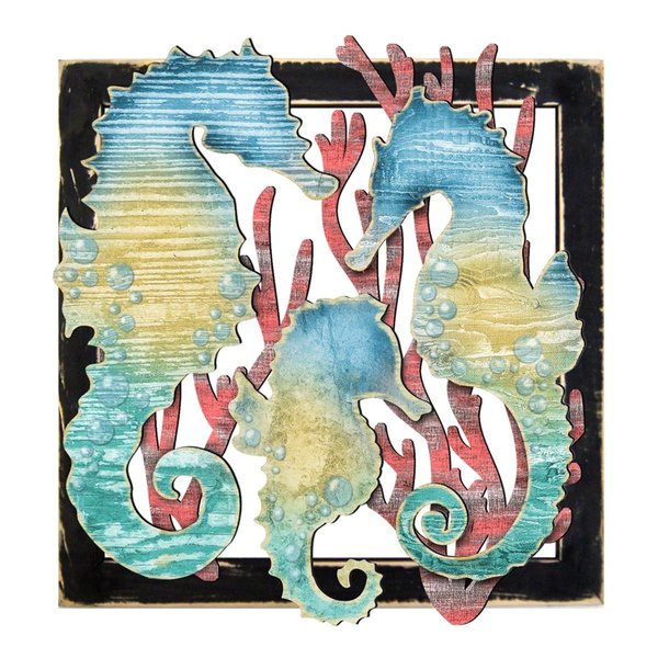 Designocracy Seahorses in Frame Rustic Wooden Art G98517S324